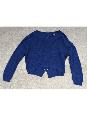 Express Royal Blue Cropped Crewneck Sweater